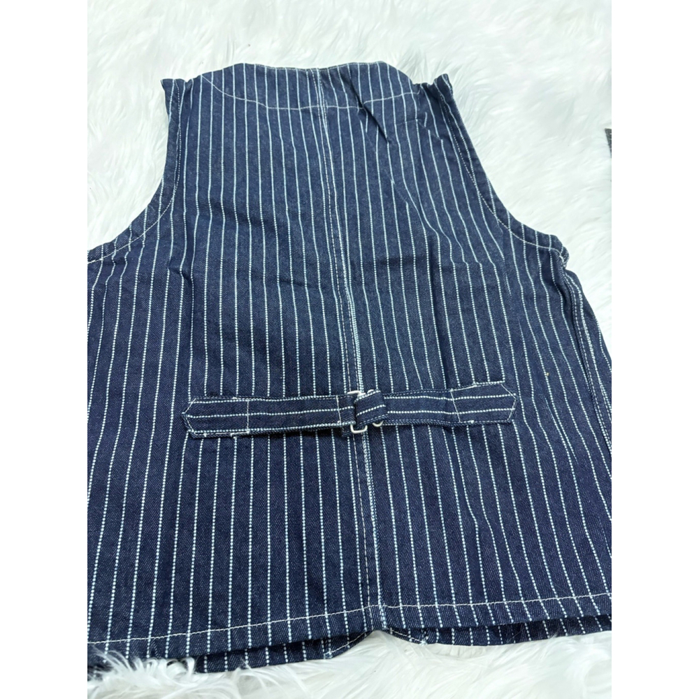 Non Stock Retro Amekaji Men's Wabash Stripe Vest Railroad Work Denim Waistcoats - Picture 16 of 16